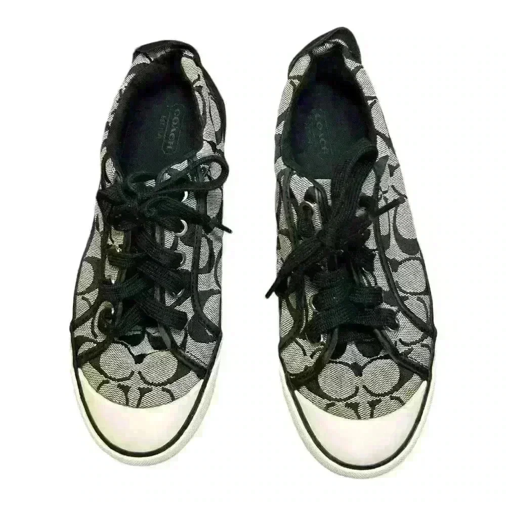 COACH Barrett II Monogram Signature C Black Gray Sneaker Size 7.5W Grey low top - Picture 3 of 13